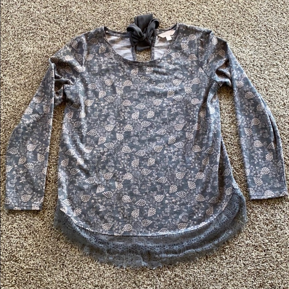 Lauren Conrad long sleeve, lace trimmed top - M